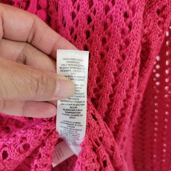 CHICO'S Crochet Detail Jamie Pullover Top Sz 3/L in Raspberry Cottagecore Fairy - Picture 11 of 12